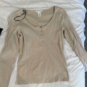 H&M Beige Long Sleeve Henley Top